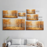 Fall Decor Framed Canvas Print | Trees With Falling Leaves | Fall Wedding Decor | Fall Home Decor | Fall Wall Decor | Rustic Fall Decor