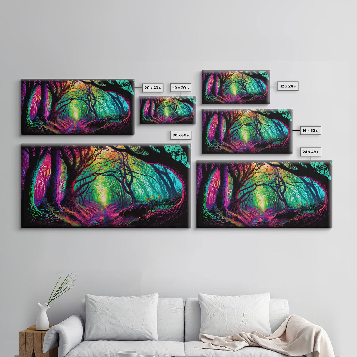 The Secret Grove, Fantasy Art, Pop Art Forest Landscape, Framed Canvas Print, Colorful Forest Painting, Living Room Art