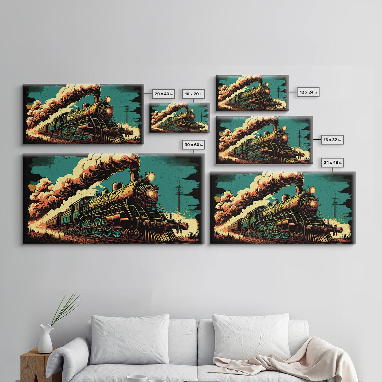 Pop Art Steam Train, Framed Canvas Print, Cool Wild West Decor, Western Art, Framed Colorful Pop Art