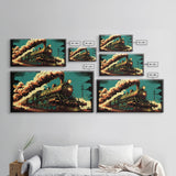 Pop Art Steam Train, Framed Canvas Print, Cool Wild West Decor, Western Art, Framed Colorful Pop Art
