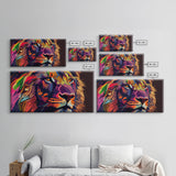 Pop Art Lion Framed Canvas Print Wall Art , Natural And Vivid Wall Decor , Modern Wall Art, Extra Large Wall Art, Lion Watercolor Painting