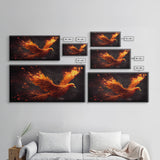 The Phoenix, Wall Art, Phoenix Bursting Into Flames, Fire, Framed Canvas Print, Unique Wall Art, Gift