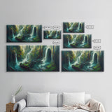 Waterfall wall art, canvas print, giclee, fantasy wall art, water color, nature wall decor, water landscape art, serenity art