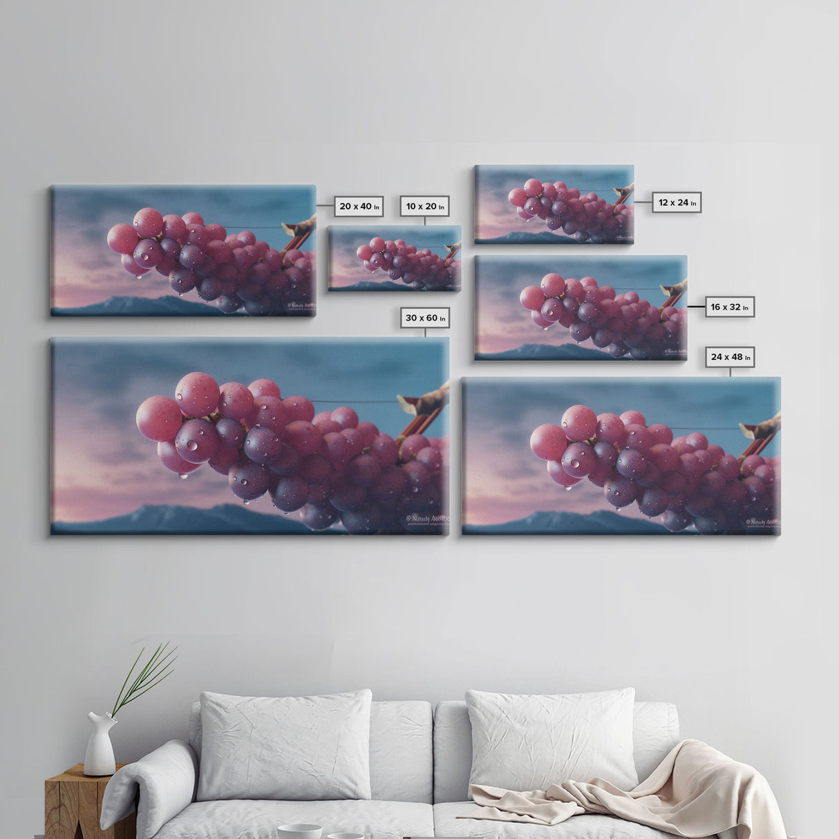 Grapes Wall Decor, Kitchen Wall Decor, Food Wall Art, Minimalist Art, Panoramic Wall Decor, Canvas Print, Wall Art, Framed Canvas Art