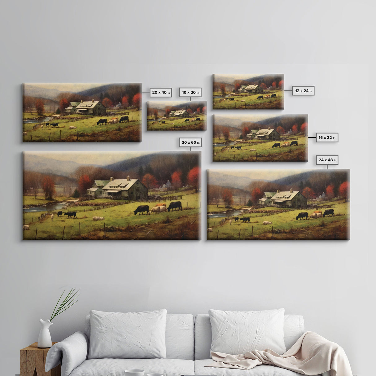 Farm Wall Decor, Country Wall Decor, Farm Animals Wall Decor, Fall Wall Art, Panoramic Wall Decor, Canvas Print, Wall Art, Framed Canvas Art