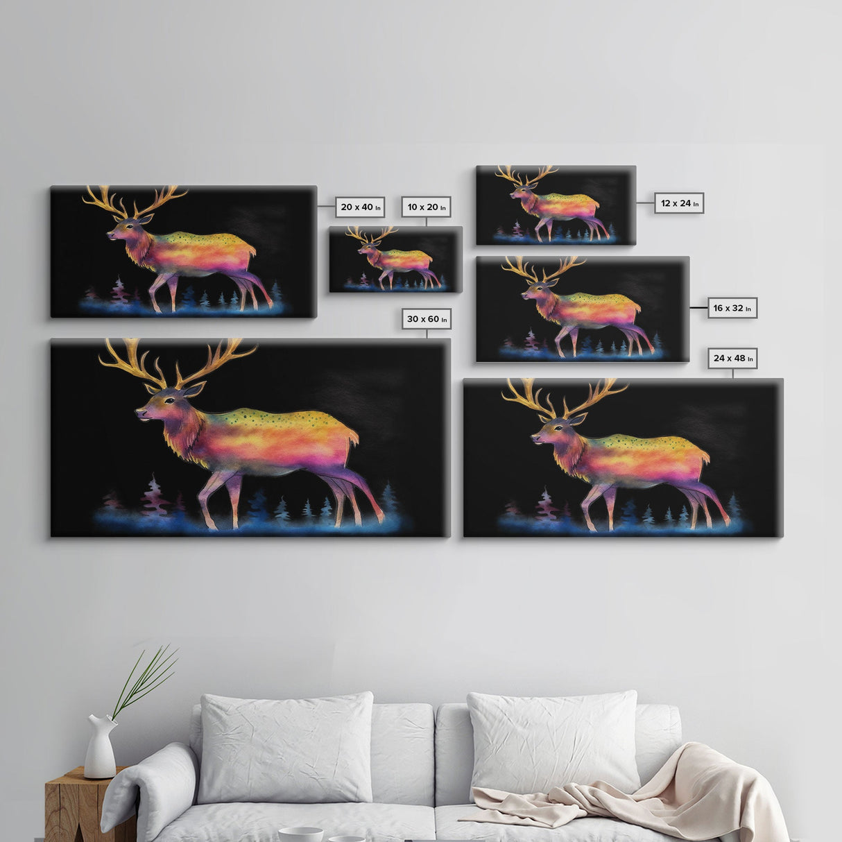 Abstract Stag Wall Art, Animal Art Print, Colorful Art, Watercolor Wall Art, Panoramic Wall Decor, Canvas Print, Wall Art, Framed Canvas Art