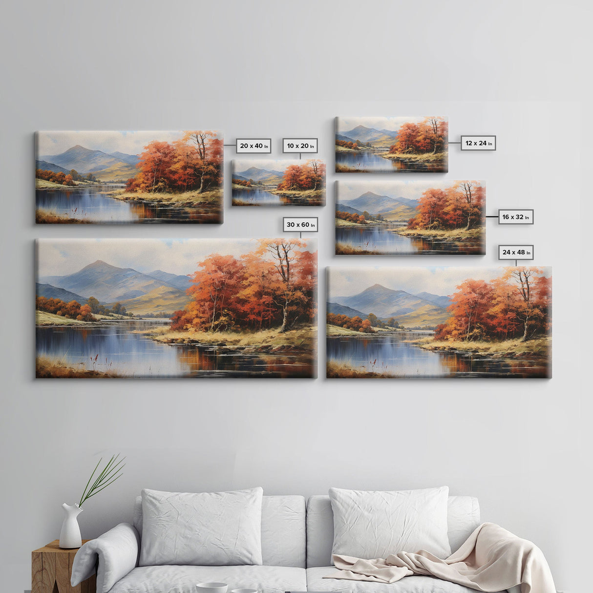 Autumn By The Lake, Framed Canvas Print, Original Landscape Painting, Fall Decor, Boho Minimalist Farmhouse Decor, Rustic Art