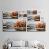 Autumn By The Lake, Framed Canvas Print, Original Landscape Painting, Fall Decor, Boho Minimalist Farmhouse Decor, Rustic Art