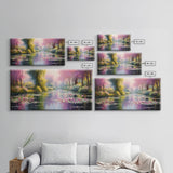 Fantasy Art, Lake Wall Print, Water Lilies Wall Art, Trees Wall Art, Panoramic Art, Wall Art, Canvas Art, Landscape Art, Long Wall Art