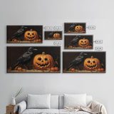 Spooky Crow Print, The Raven and The Jack O Lantern, Halloween Wall Art, Victorian Oil Painting