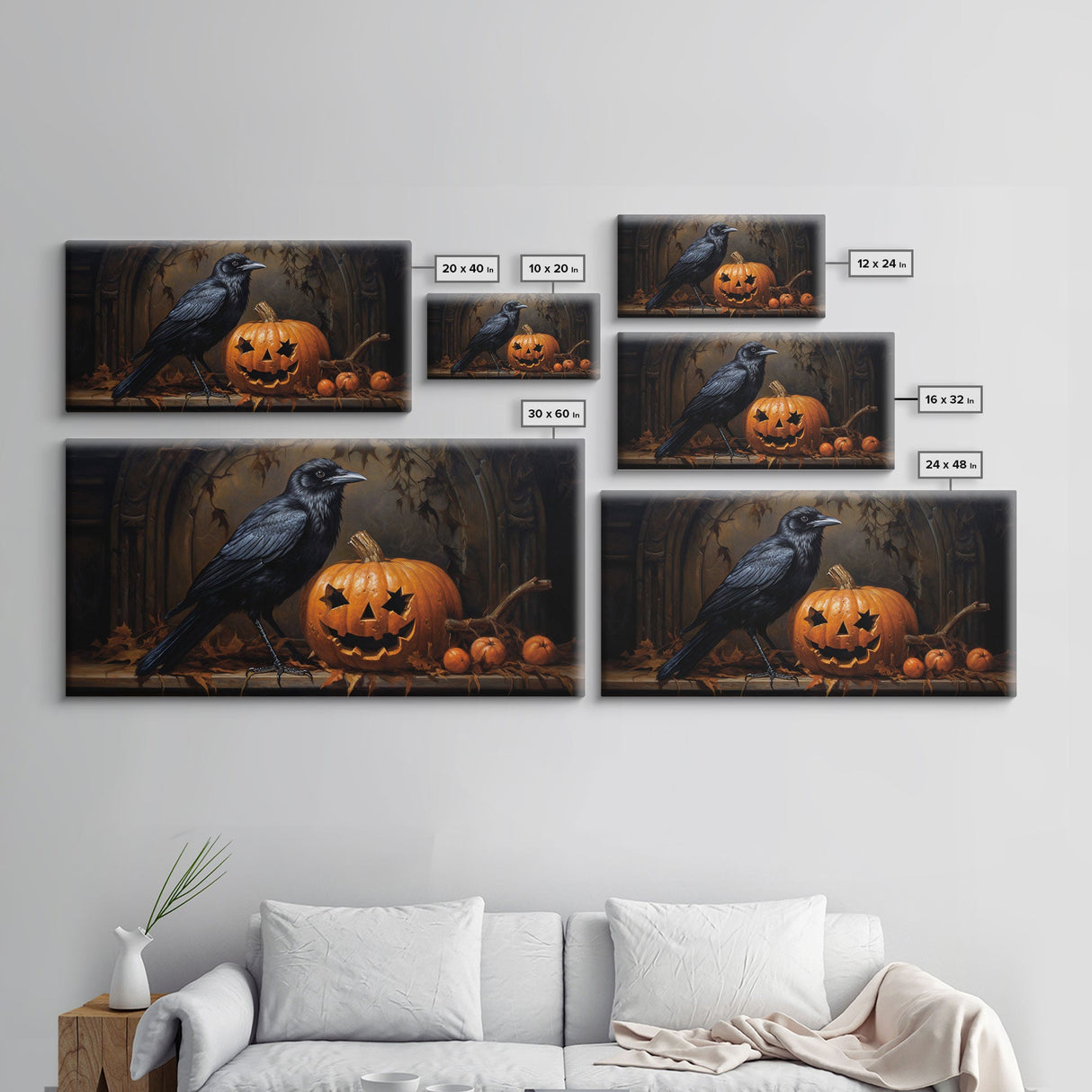 Spooky Crow Print, The Raven and The Jack O Lantern, Halloween Wall Art, Victorian Oil Painting, Dark Academia, Goth Art