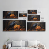 Spooky Crow Print, The Raven and The Jack O Lantern, Halloween Wall Art, Victorian Oil Painting, Dark Academia, Goth Art