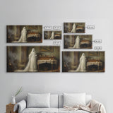 Sheet Ghost Wall Art, Framed Canvas Print, halloween decor, Halloween wall art,  ghost print, dark academia, victorian oil painting
