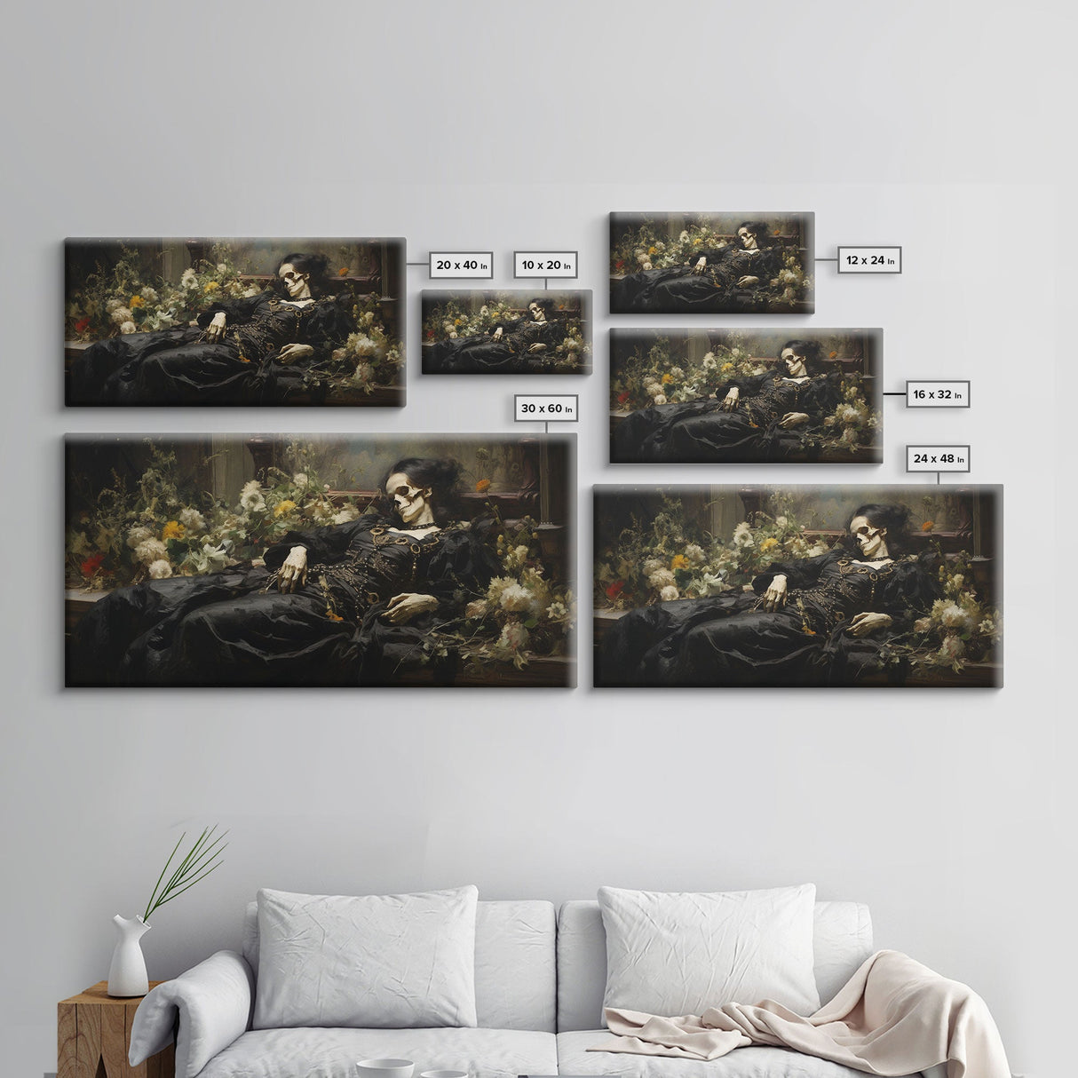 I'll Just Take A Quick Nap, Framed Canvas Print, Creepy Victorian Oil Painting, Halloween Art Prints, Skeleton Painting