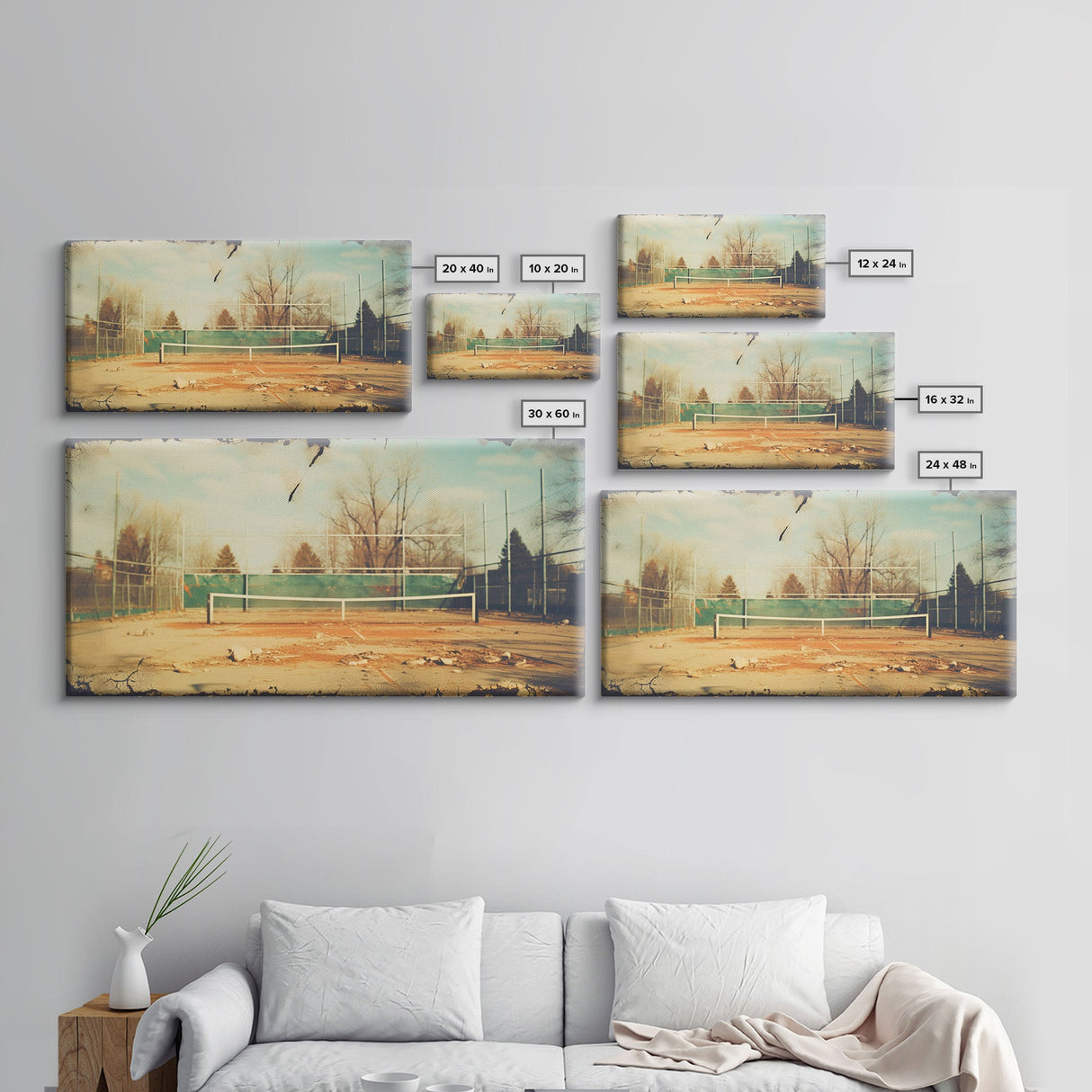 An Abandoned Tennis Court - Old Found Footage Photography - Framed Canvas Print - Urban Decay - Vaporwave Wall Art