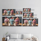 Ice Cream Shop Decor, Framed Canvas Print, Cute Nursery Decor, Retro Ice Cream Parlor Wall Art