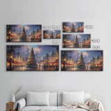 Christmas Decor Handmade, Framed Canvas Print, Beautiful Winter Wonderland Christmas Village, Christmas Tree Art