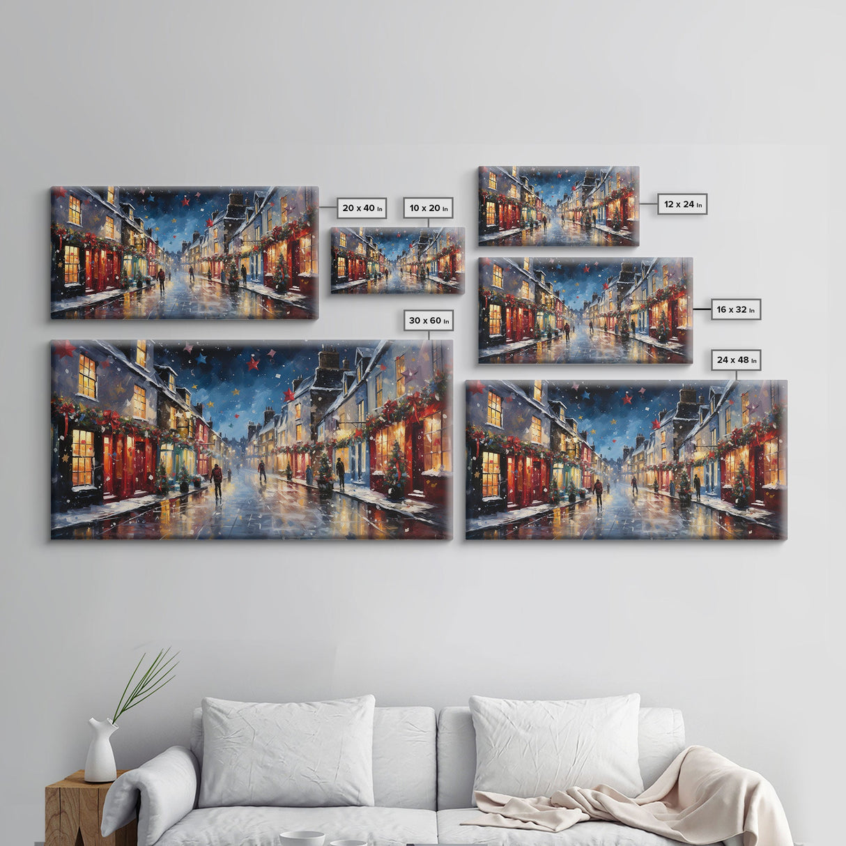 Christmas Wall Art - Framed Canvas Print - Winter Wonderland Victorian Village Decorated for Christmas - Christmas Canvas Wall Art