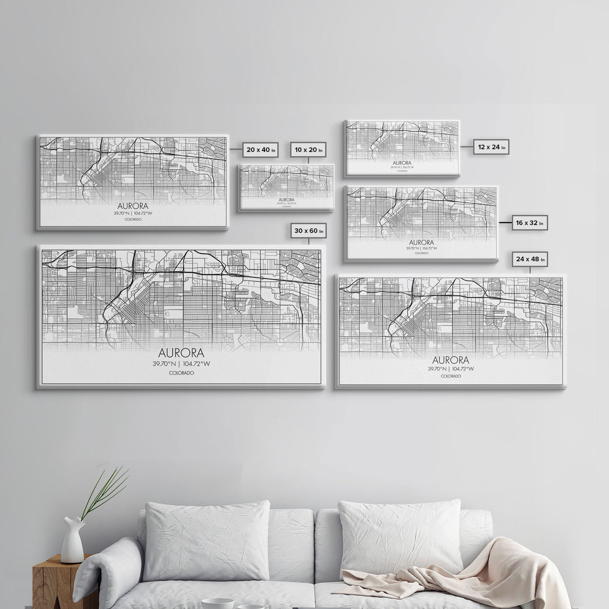 Aurora Street Map, Colorado Map, Map Print, Modern Art, Wall Art, Canvas Print, College Apartment, Colorado Wall Art, Mom Birthday Gift