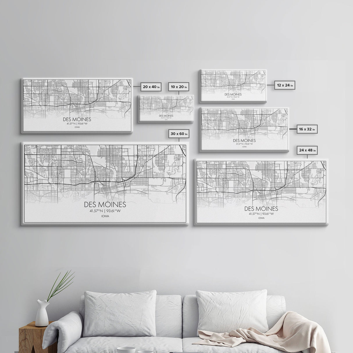 Des Moines Street Map, Iowa Map, Map Print, Minimalist Art, Wall Art, Canvas Art, Girls Bedroom Décor, Dorm Room Décor, Gift For Dad, Office