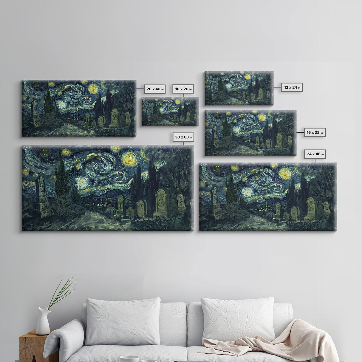 Spooky Vibes Cemetery Grave Yard, Framed Canvas Print, Halloween Decor, Spooky Month Wall Art