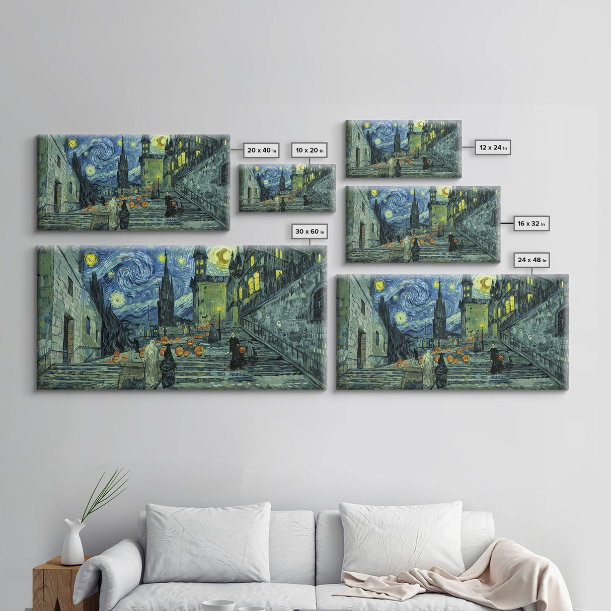 Spooky Gothic Wall Art, Framed Canvas Print, Haunted Staircase