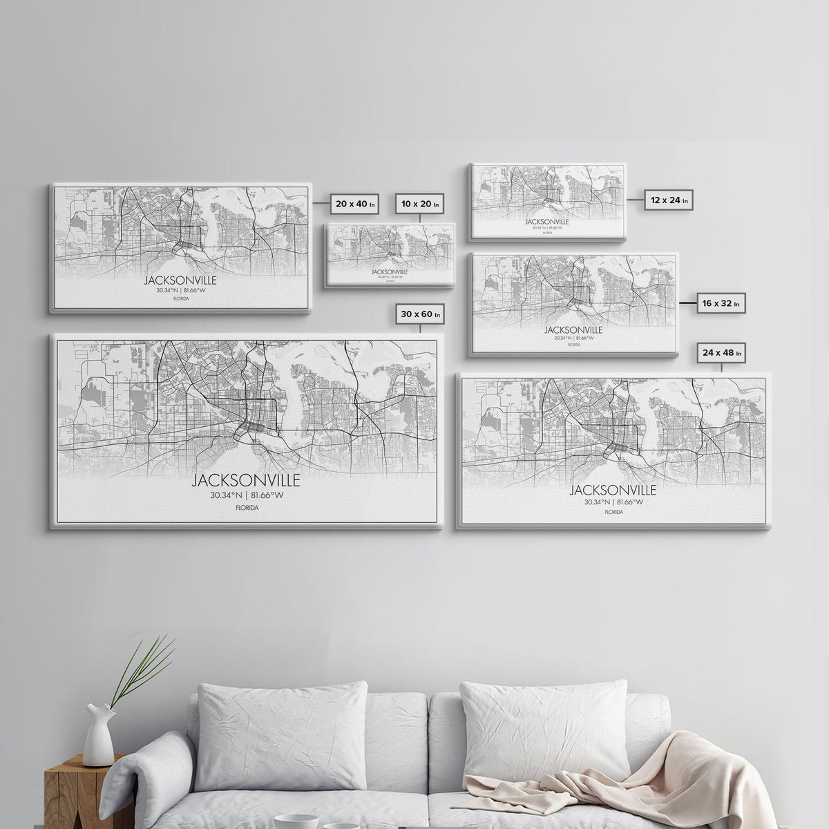 Jacksonville City Map, Florida Map, Map Art, Modern Art, Wall Art, Canvas Art, Bar Cart Art, Wall Print Trendy, Girlfriend Gift, Office Art