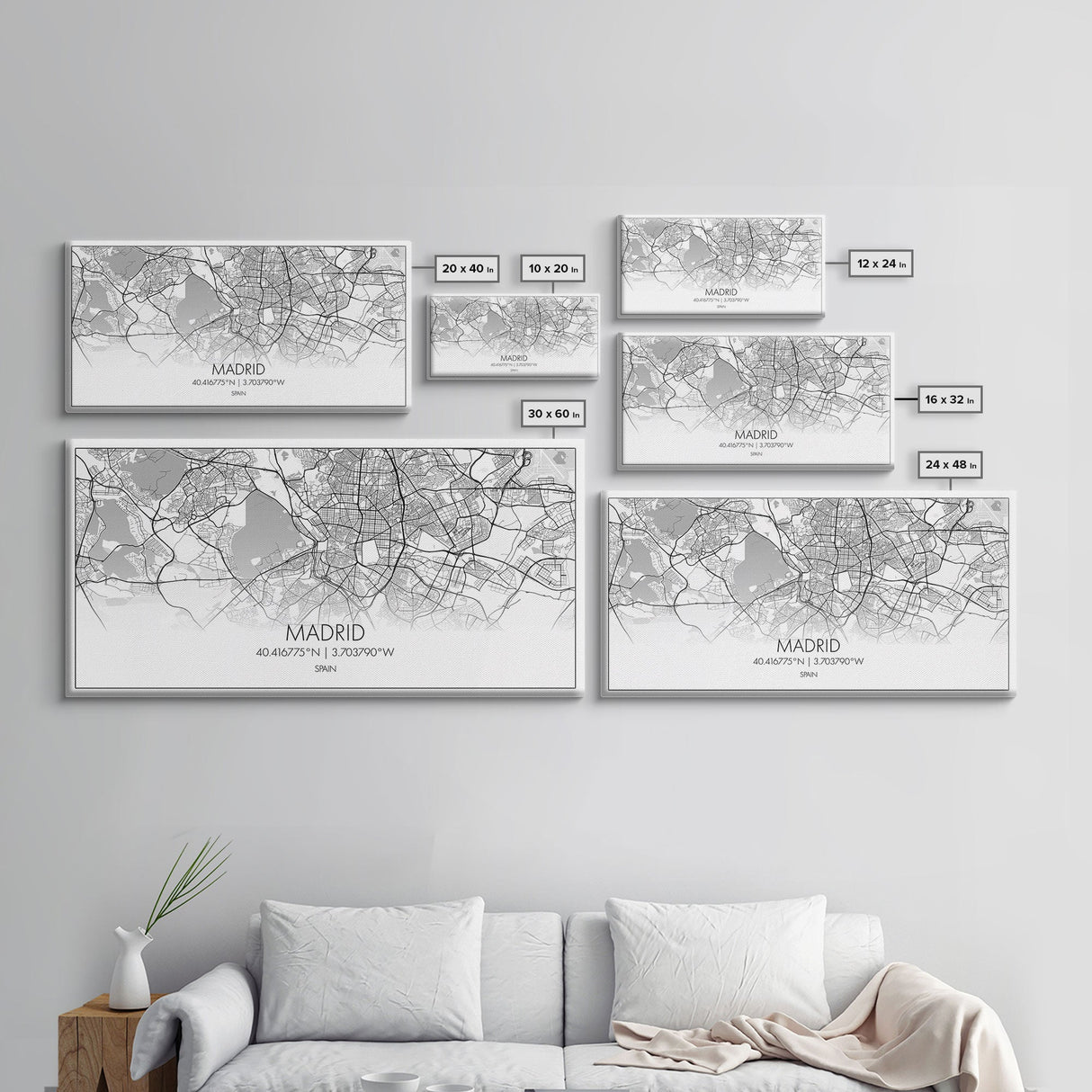 Madrid City Map, Spain Map, Map Art, Modern Art, Wall Art, Canvas Art, Europe Wall Art, Girl Room Décor, Mens Gift, Preppy Wall Art, Office