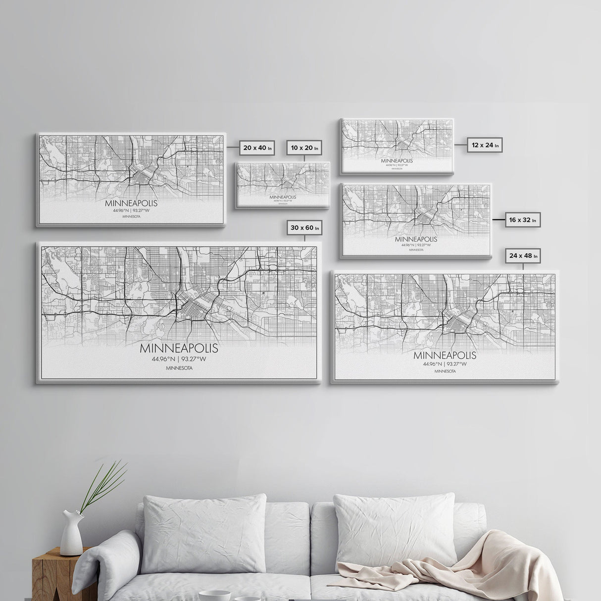 Minneapolis City Map, Minnesota Map, Map Art, Minimalist Wall Art, Wall Art, Canvas Art, Dorm Room Décor, Home Décor Wall Art, Gift For Dad