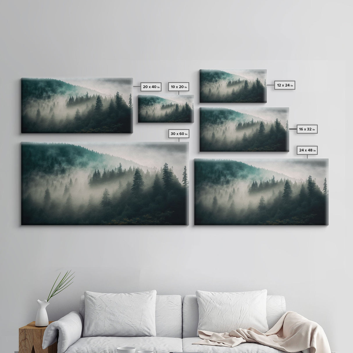 Foggy Forest wall art, relaxing art, zen art, framed canvas print, foggy landscape, trendy decor