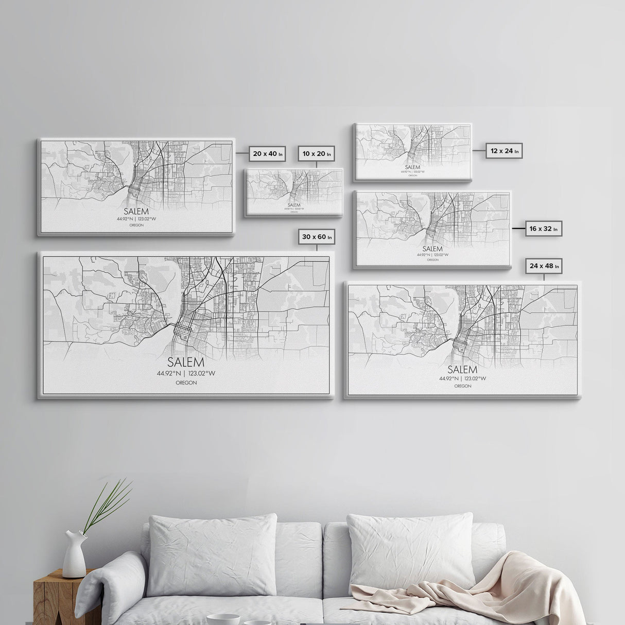 Salem City Map, Oregon Art, Map Print, Minimalist Wall Art, Wall Art, Canvas Art, Country Home Wall Art, Office Décor, First Home Gift