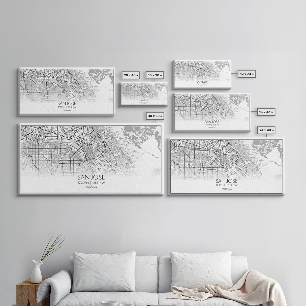 San Jose City Map, California Art, Map Print, Modern Wall Art, Wall Art, Canvas Art, Modern Office Art, Above Bed Décor, Prints Wall Art