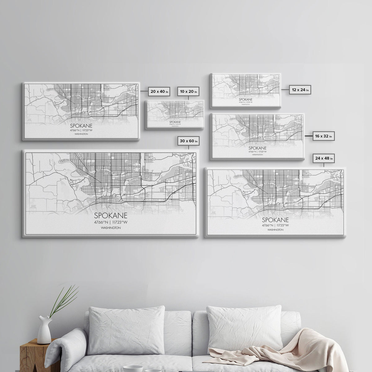 Spokane City Map, Washington Art, Map Print, Modern Wall Art, Wall Art, Canvas Art, Family Room Wall Art, Landscape Art Print, Military Gift