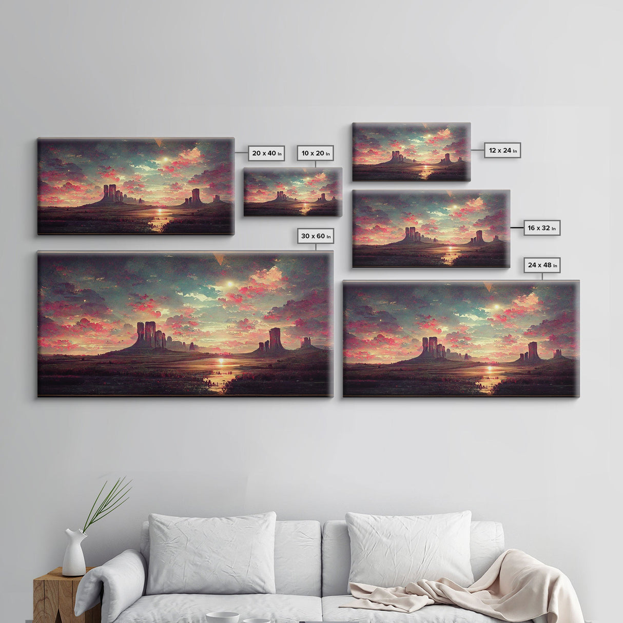 Mountain Sunset Oil Painting Canvas Print, Ready to hang gallery wrapped nature canvas print, synthwave style nature art