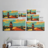 Lone Cowboy with Cactus in Desert, Perfect Living Room Art, Framed Canvas Print, Rustic Home Decoration, Boho Wall Art