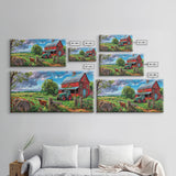 Rustic Barn with Green Tractor in Field, Stunning Country Art, Framed Canvas Print, Farmhouse Wall Decor, Living Room Decoration