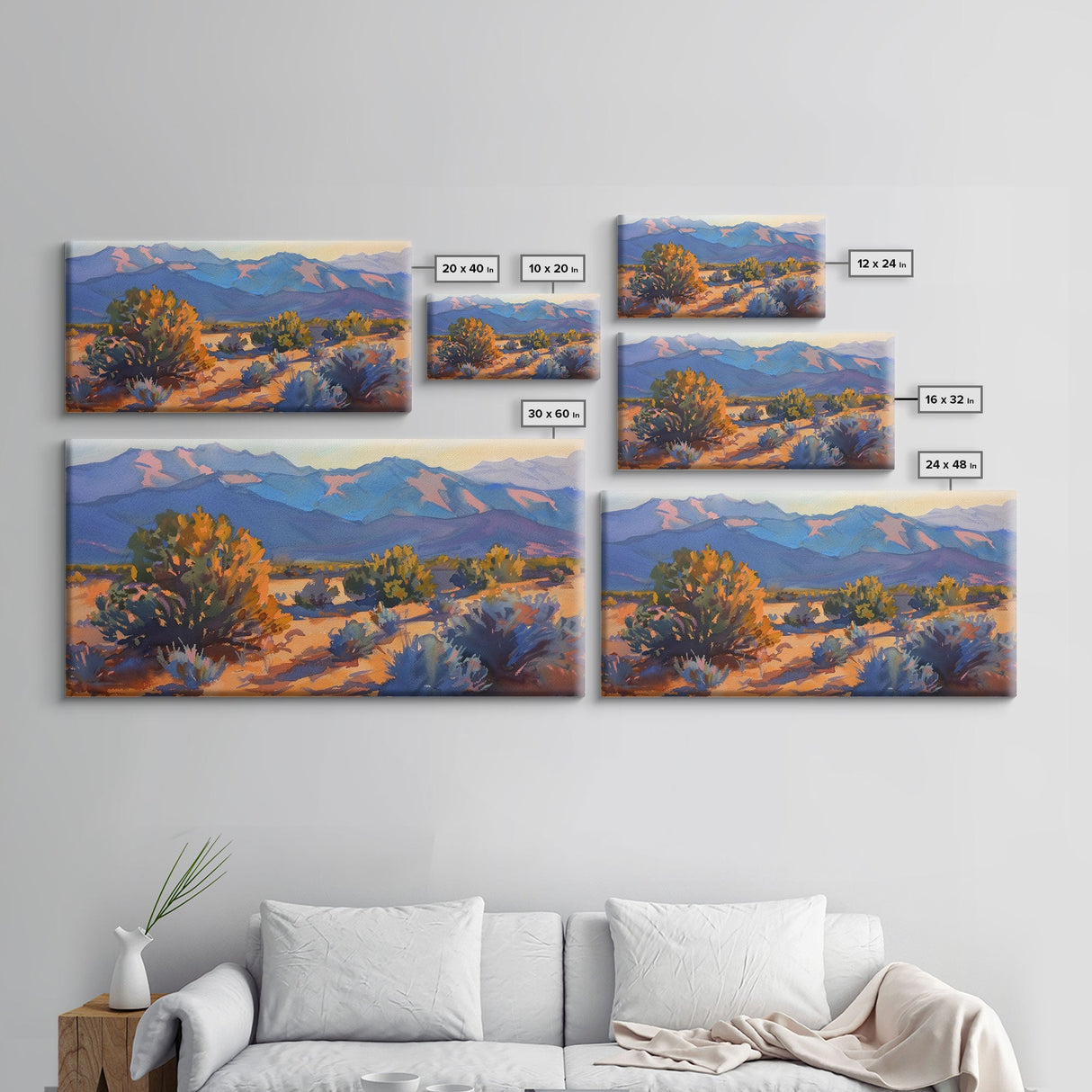 Serene Desert Landscape with Mountains, Beautiful Living Room Art, Framed Canvas Print, Farmhouse Style, Rustic Wall Decor