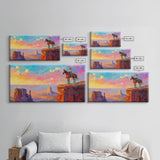 Cowboy Overlooking Monument Valley, Farmhouse Style Framed Canvas Print for Bedroom Wall Art, Rustic Home Decor, Scenic Western Landscape