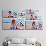 Elegant Cowgirl on Horse by the Shore, Beautiful Framed Canvas Print, Ideal for Coastal Living Room Art, Beach Bedroom Decor, Horse Wall Art
