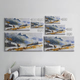 Majestic Elk in Snowy Mountain Scene, Beautiful Framed Canvas Print,for Living Room Art Rustic Bedroom Decor Nature Wall Art, Wildlife Scene