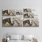 Spotted and Dark Horses, Framed Canvas Print for Rustic Living Room Decor, Equine Art for Home and Bedroom Decoration