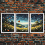 Wildflower Meadow. Wildflower Art, Canvas Print, Butterflies, Wall Art, 3 Piece Wall Art, Country Home Decor, Indie Room Decor, Room Decor