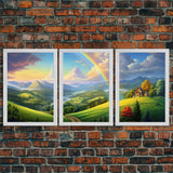 Rainbow Wall Art, Valley Wall Print, Mountains Wall Art, Canvas Print, Wall Art, 3 Piece Wall Art, Living Room Prints, Bedroom Teen Girl Art