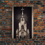 Gothic Church, Framed Canvas Print, Ready To Hang Framed Wall Art, Living Room Decor