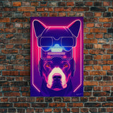Cyberpunk Pitbull Portrait, Futuristic Dog Portrait, Framed Canvas Print, Ready To Hang Framed Wall Art, Living Room Wall Hanging
