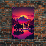 North American Buffalo at Sunset, Western Decor, framed canvas print, bison art, primitive farmhouse decor