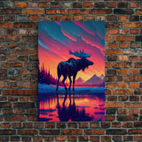 Moose In Lake Mountains Pine Trees Snow Fine Art Print, Wall Decor, Wall Poster, Wall Art Print