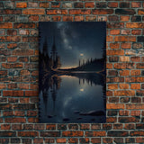 Landscape River Lake Water Night Sky Stars Trees Fine Art Print, Wall Decor, Wall Poster, Wall Art Print