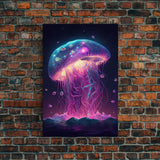 The Cosmic Jellyfish, Under The Sea Galaxy Art Mashup, Framed Canvas Print