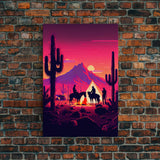 Wild West Outlaw decor, camping in the Arizona desert, Cactus art, framed canvas print